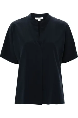 Vince Tops, Dames, Blauw, S, Blauwe Casual Dolman Korte Mouw Shirt