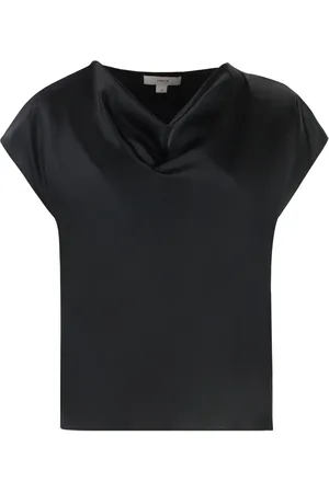 Vince Tops, Dames, Zwart, M, Zijden blouse met gedrapeerde halslijn
