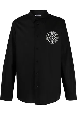 Roberto Cavalli Overhemden, Heren, Zwart, M, Katoen, Zwarte Katoenen Lange Mouw Shirt