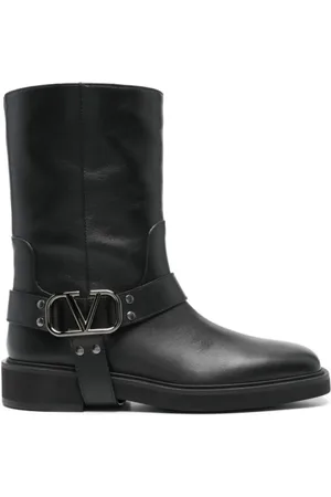 VALENTINO Schoenen, Dames, Zwart, 39 EU, Leer, Zwarte VLogo enkellaarzen