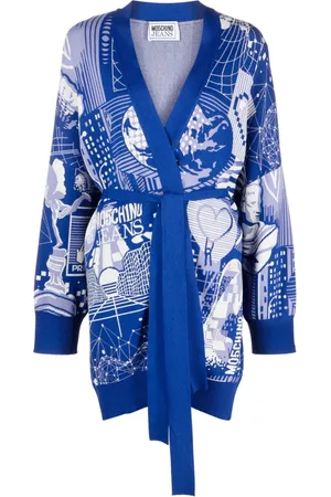 Moschino Truien, Dames, Blauw, S, Nylon, Blauwe Viscose Cardigan Sweater