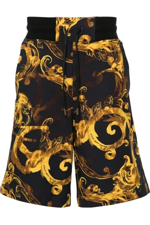 VERSACE Korte broeken, Heren, Veelkleurig, S, Katoen, Zwarte Katoenen Casual Aquarel Shorts