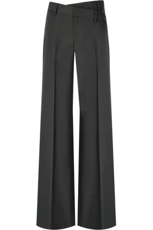 FEDERICA TOSI Broeken, Dames, Grijs, S, Wol, Donkergrijze Wijde Pijp Broek