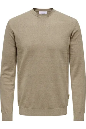 Only & Sons Sweatshirts & Hoodies, Heren, Bruin, L, Woestijn Taupe Crew Knit Sweater