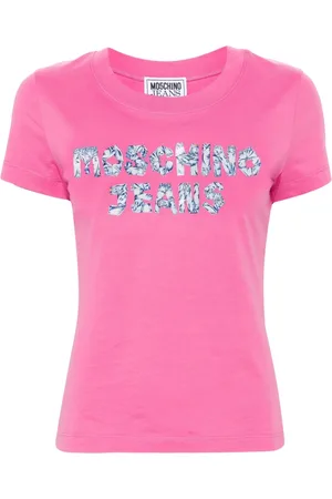 Moschino Tops, Dames, Roze, S, Katoen, Roze Katoenen Jersey Korte Mouw T-Shirt