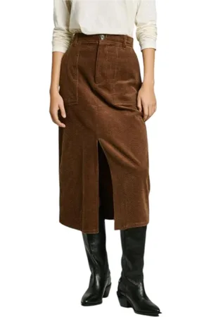 Pepe Jeans Rokken, Dames, Bruin, M, Leer, Retro Bruine Ribfluwelen Rok