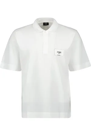 Fendi Tops, Heren, Wit, M, Katoen, Geborduurd Poloshirt Lente-Zomer 2024
