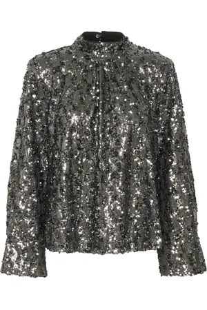 Gestuz Blouses & Shirts, Dames, Grijs, M, Polyester, Pailletblouse Grijsstructuur