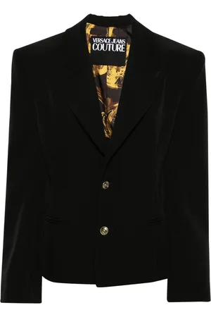 VERSACE Jassen, Dames, Zwart, S, Polyester, Zwarte Lace-Up Blazer