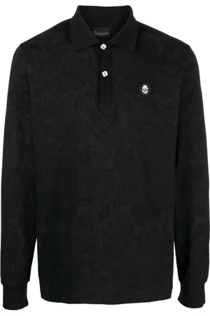 BILLIONAIRE Tops, Heren, Zwart, L, Katoen, Zwarte polo met lange mouwen