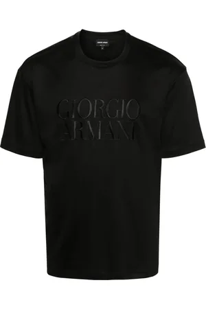 Giorgio Armani Tops, Heren, Zwart, M, Katoen, Elegante Zwarte Korte Mouw Katoenen T-shirt