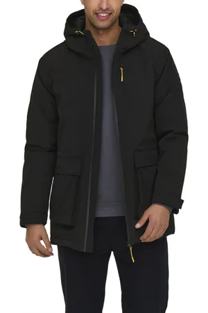 Only & Sons Jassen, Heren, Zwart, L, Polyester, Zwarte Parka Athletische Jas