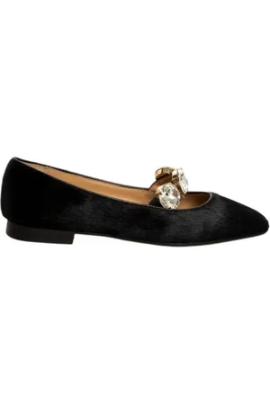 Prosperine Schoenen, Dames, Zwart, 38 EU, Leer, Zwarte Cavallino Ballerina met Juweelband