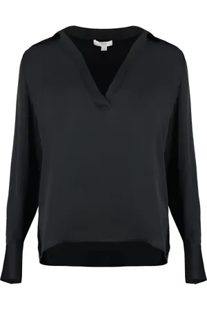 Vince Blouses & Shirts, Dames, Zwart, L, Spandex, Zijden V-hals Blouse met Zijsplitten
