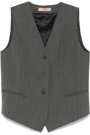 Twin-Set Jassen, Dames, Grijs, M, Wol, Elegante Grijze Wollen Vest