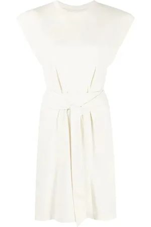 Vince Kleedjes, Dames, Wit, L, Katoen, Witte Casual Midi Jurk met Strik Taille