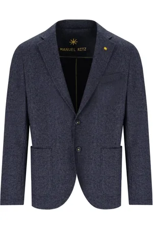 Manuel Ritz Jassen, Heren, Blauw, L, Katoen, Blauw Melange Single Breasted Jas