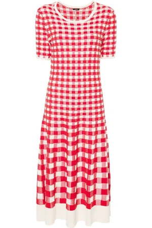 Joseph Kleedjes, Dames, Rood, S, Rode Vichy Jacquard Maxi Jurk