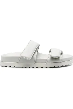 Gia Borghini Schoenen, Dames, Grijs, 37 EU, Leer, Grijze Leren Open Teen Sandalen