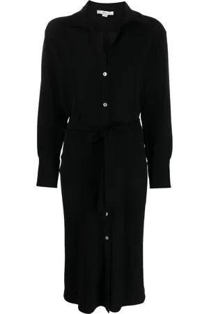 Vince Kleedjes, Dames, Zwart, S, Polyester, Elegante Zwarte Midi Jurk