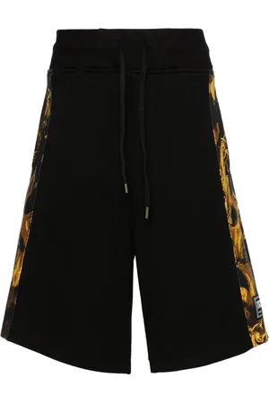 VERSACE Korte broeken, Heren, Zwart, S, Katoen, Zwarte aquarelprint casual shorts