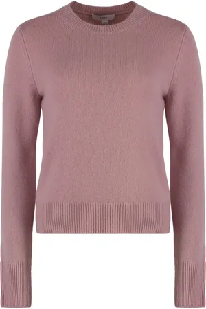 Vince Truien, Dames, Roze, M, Kasjmier, Kasjmier Crew-neck Sweater Geribde Randen