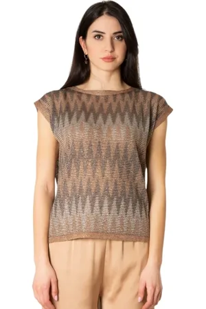 D.EXTERIOR Truien, Dames, Bruin, S, Polyester, Chevron Lux Mouwloze Top