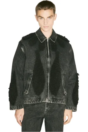 SONG FOR THE MUTE Jassen, Heren, Zwart, S, Denim, Denim Zip-Up Jack met Terry Panelen