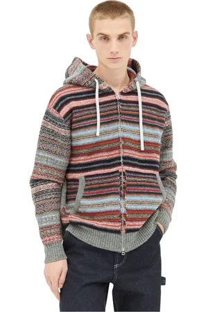 JUNYA WATANABE Truien, Heren, Veelkleurig, M, Wol, Gestreepte Wollen Hoodie