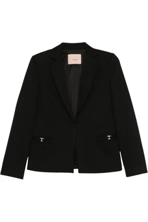 Twin-Set Jassen, Dames, Zwart, L, Zwarte jas met T-logo sluiting