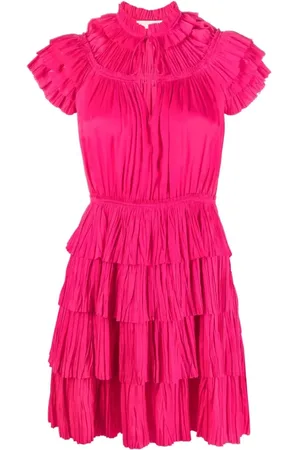 ULLA JOHNSON Kleedjes, Dames, Roze, L, Polyester, Elegante Roze Midi Jurk