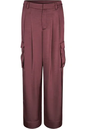 mbyM Broeken, Dames, Rood, L, Satijn, Rode satijnen cargo broek Valo
