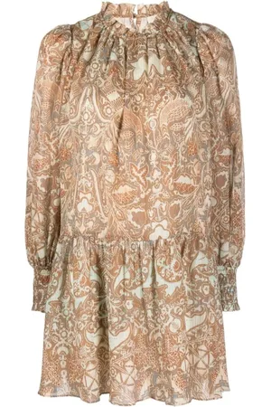 ULLA JOHNSON Kleedjes, Dames, Bruin, XS, Katoen, Casual Mini Jurk Multicolor Katoen Viscose