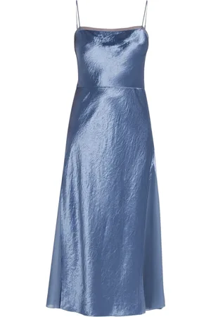 Vince Kleedjes, Dames, Blauw, M, Blauwe Sheer Panelled Slip Midi Jurk