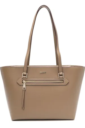 DKNY Tassen, Dames, , ONE Size, Leer, Blauwe Leren Tote Tas met Logo
