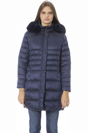BALDININI Jassen, Dames, Blauw, M, Lange gewatteerde jas met externe zakken