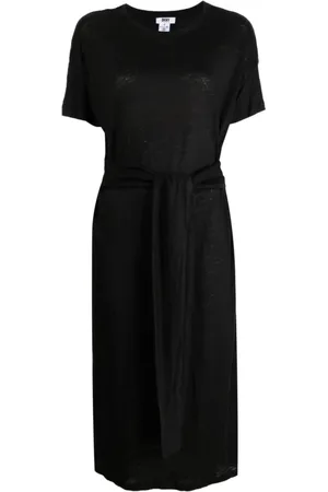 DKNY Kleedjes, Dames, Zwart, M, Linnen, Casual Zwart Linnen Blouse met Strik