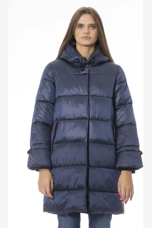 BALDININI Jassen, Dames, Blauw, L, Lange gewatteerde jas met externe zakken