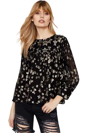 LOVESHACKFANCY Blouses & Shirts, Dames, Zwart, M, Sterren Dionne Zijden Blouse