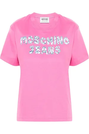 Moschino Tops, Dames, Roze, XS, Katoen, Roze Katoenen Jersey T-Shirt