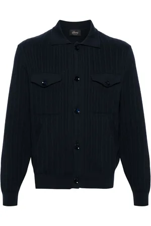 BRIONI Jassen, Heren, Blauw, XL, Katoen, Blauwe Rits Trui Casual Stijl