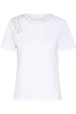Part Two Tops, Dames, Wit, 2Xl, Katoen, Witte Delicate T-shirt met Decoratieve Details