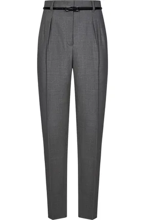 Max Mara Broeken, Dames, Grijs, S, Wol, Grijze wollen broek met riem