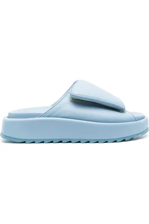 Gia Borghini Schoenen, Dames, Blauw, 38 1/2 EU, Leer, Blauwe Leren Casual Open Teen Slides