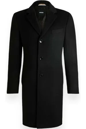 HUGO BOSS Mantels, Heren, Zwart, M, Wol, Stijlvolle Jas met H-Hyde Detail