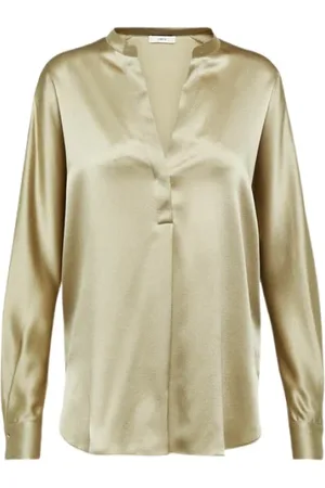 Vince Blouses & Shirts, Dames, Grijs, M, Satijn, Zijden satijnen blouse met bandkraag