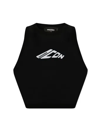 Dsquared2 Tops, Dames, Zwart, XS, Katoen, Mouwloze Cropped Top