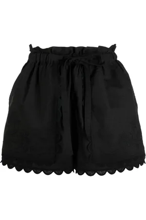 ULLA JOHNSON Korte broeken, Dames, Zwart, L, Katoen, Casual Zwarte Linnen Katoenen Shorts