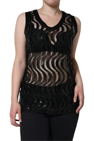 Dolce & Gabbana Tops, Dames, Zwart, S, Polyester, Zwarte Paillet Tanktop met Ronde Hals