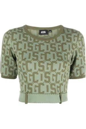 GCDS Truien, Dames, Groen, S, Groene Monogram Trui Casual Stijl